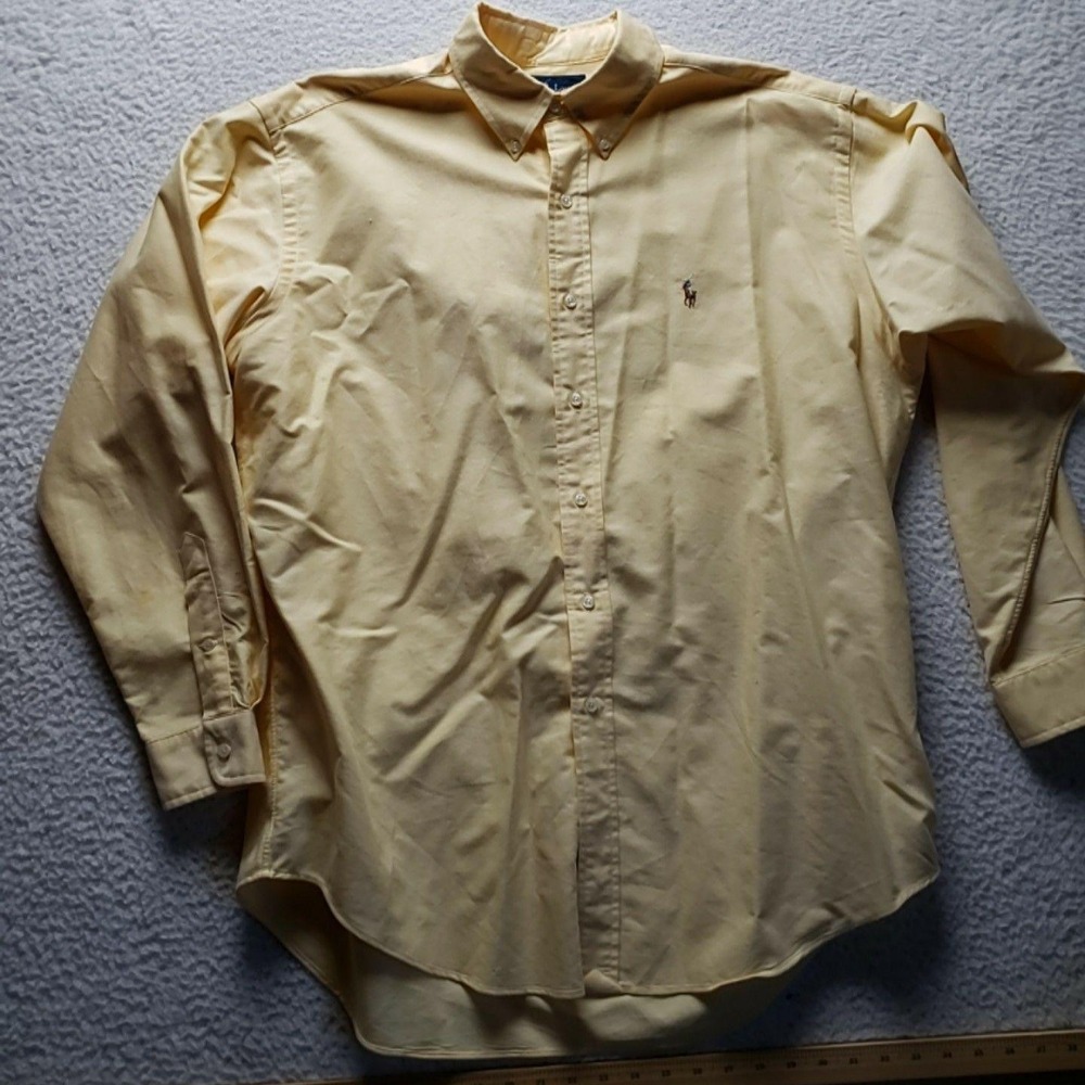 Ralph Lauren Blake Shirt Mens Large Yellow Solid Long Sleeve Cotton Button-Down